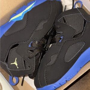 Jordan Kids Black and Blue Sneakers with Yellow Accent